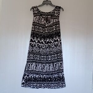 Nic&Dom Womens Plus Size 3X Black White Tribal Geometric Sleeveless‎ Midi Dress